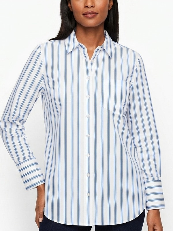 Talbots White Striped Button-Up Shirt Women Petite Size Xl